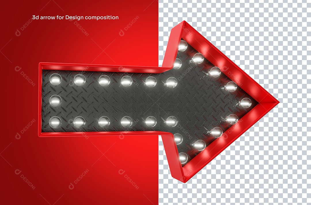 Elemento 3D Seta Vermelha com Led Para Composição PSD