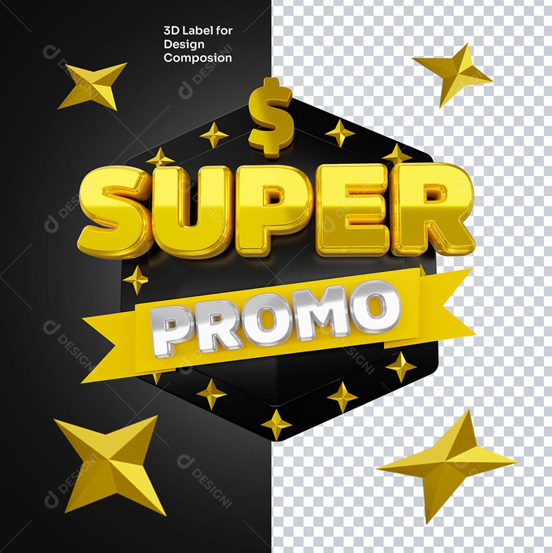 Selo 3D Super Promo Para Composição PSD