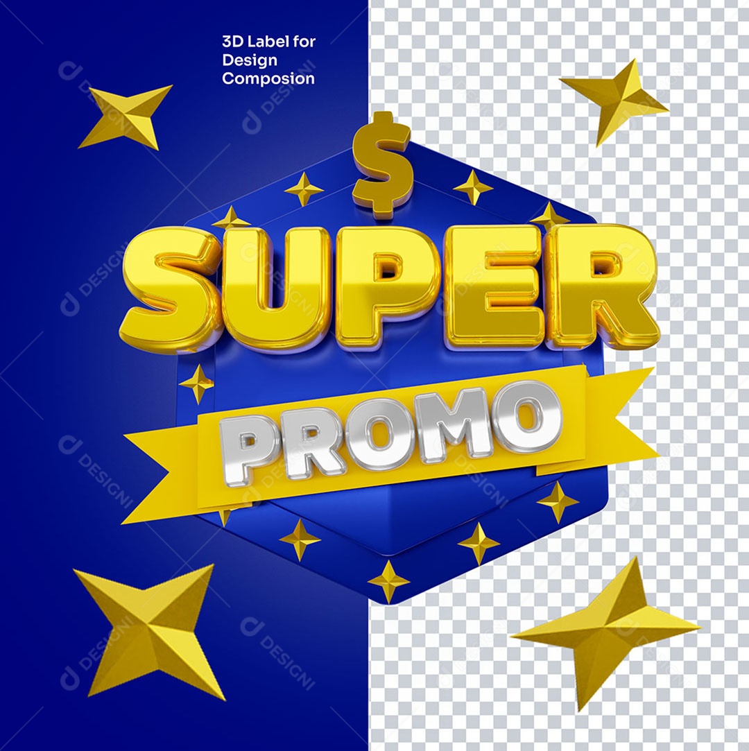 Selo 3D Super Promo Para Composição PSD