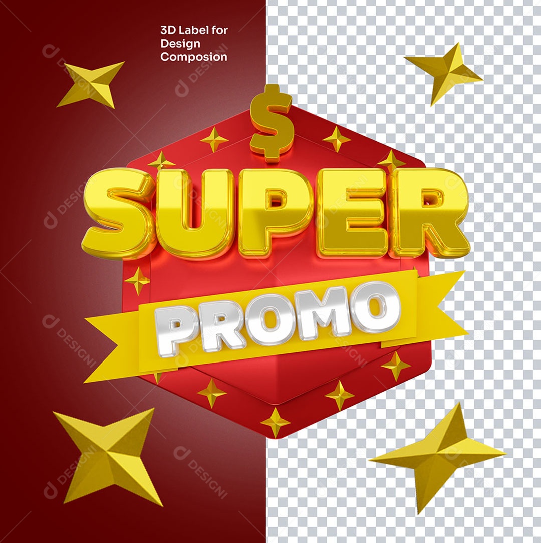 Selo 3D Super Promo Para Composição PSD