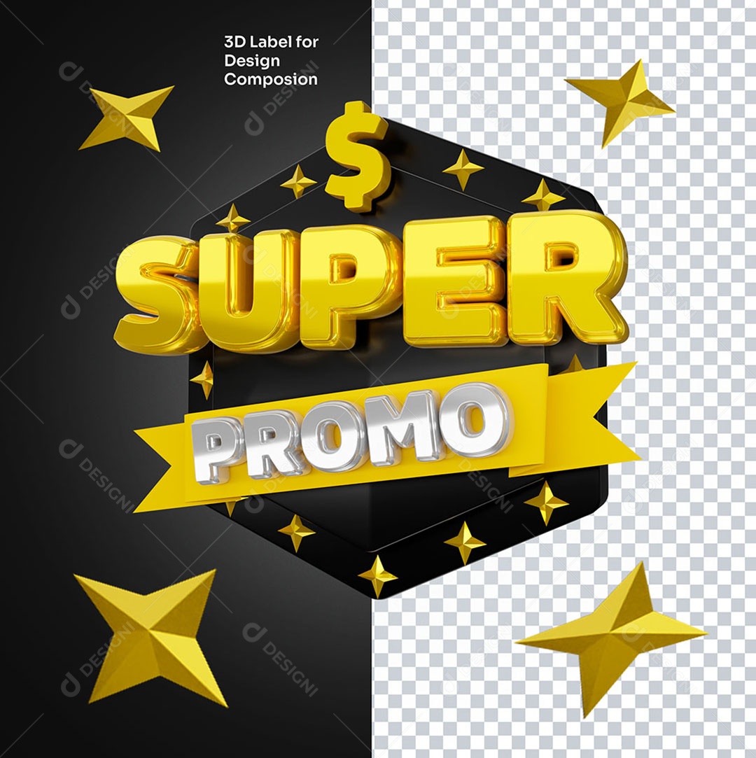 Selo 3D Super Promo Para Composição PSD