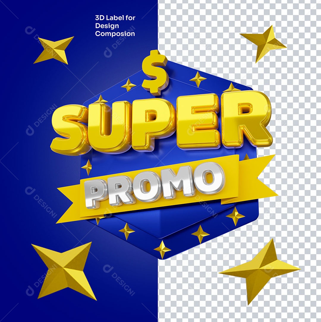 Selo 3D Super Promo Para Composição PSD