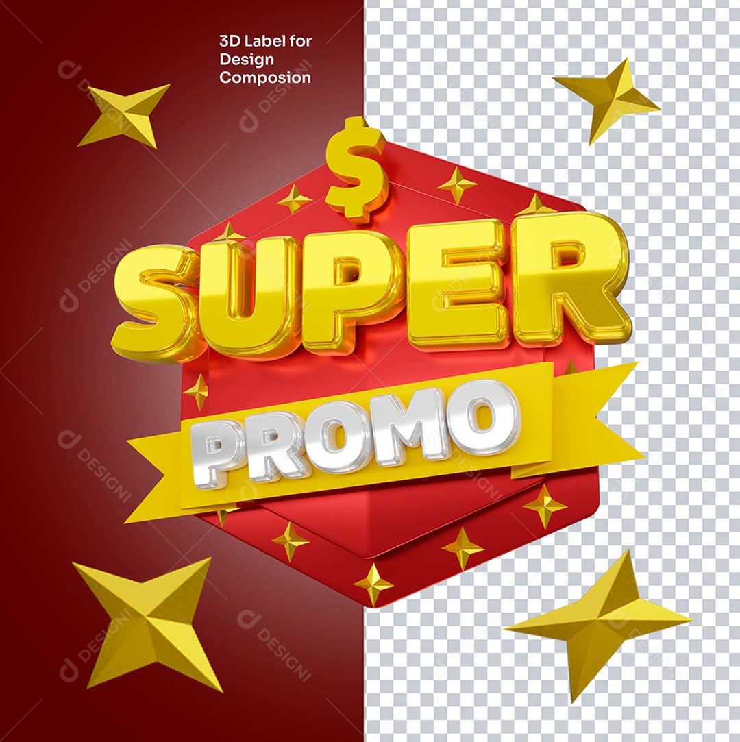 Selo 3D Super Promo Para Composição PSD