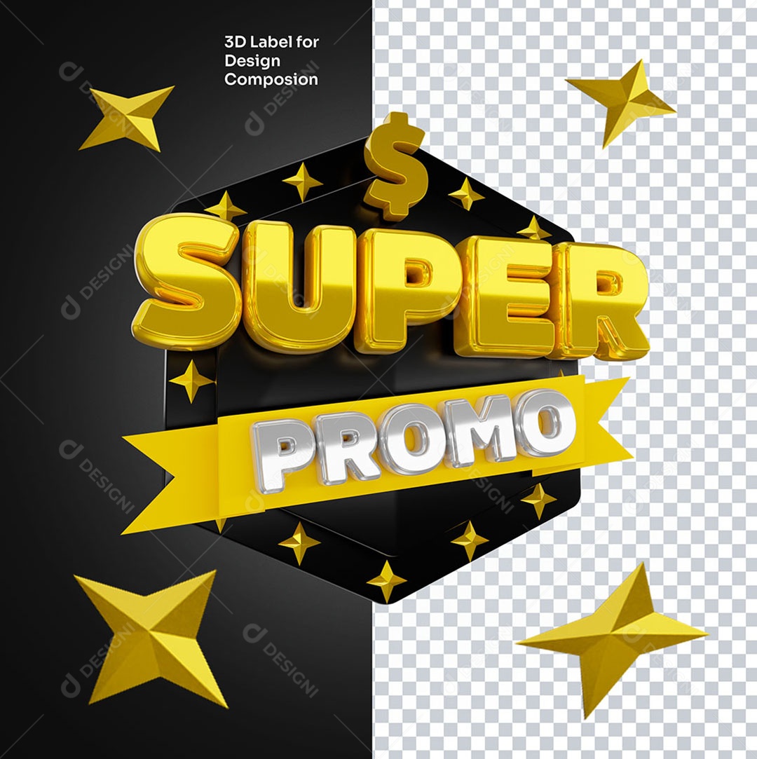 Selo 3D Super Promo Para Composição PSD