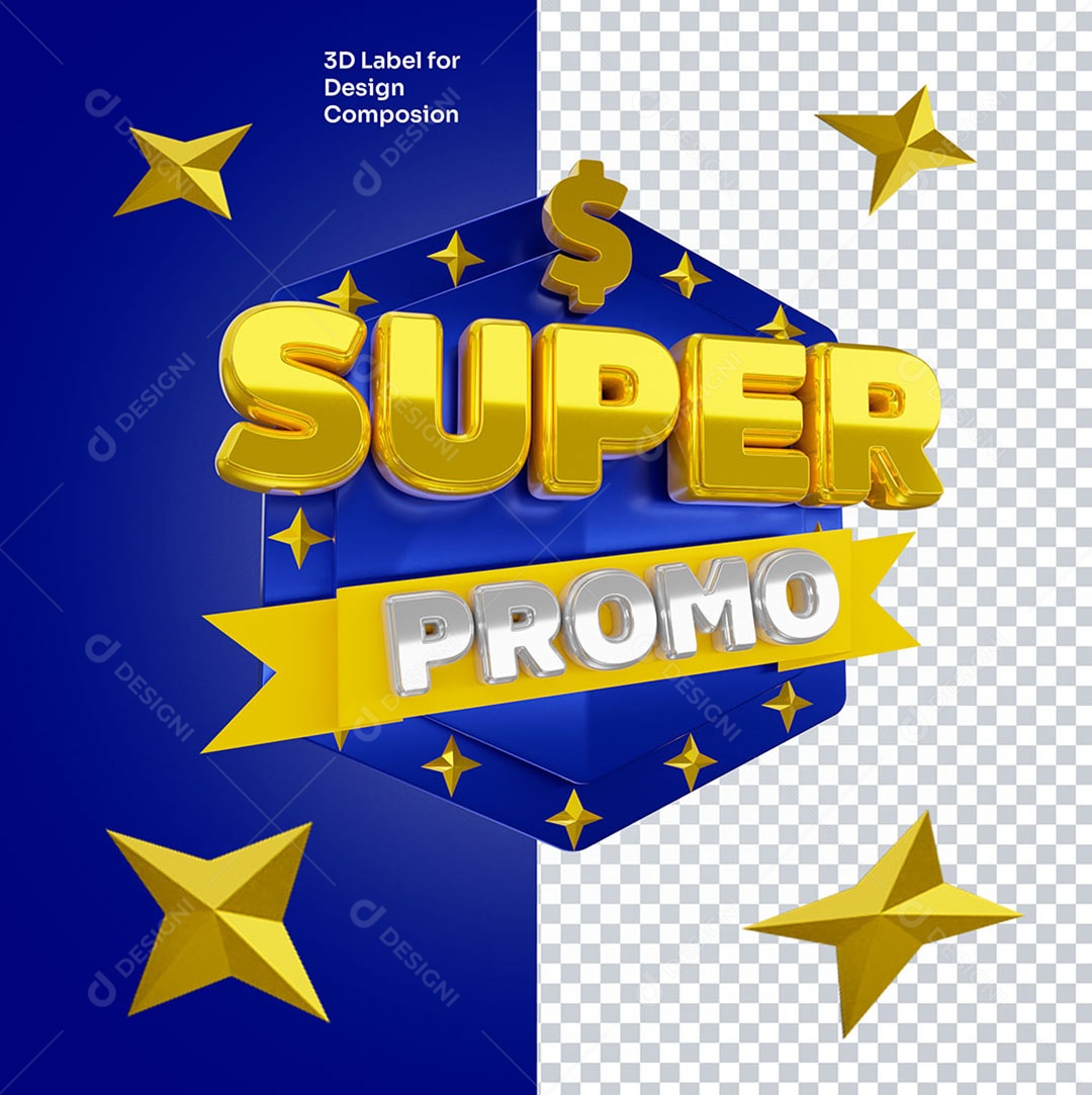 Selo 3D Super Promo Para Composição PSD