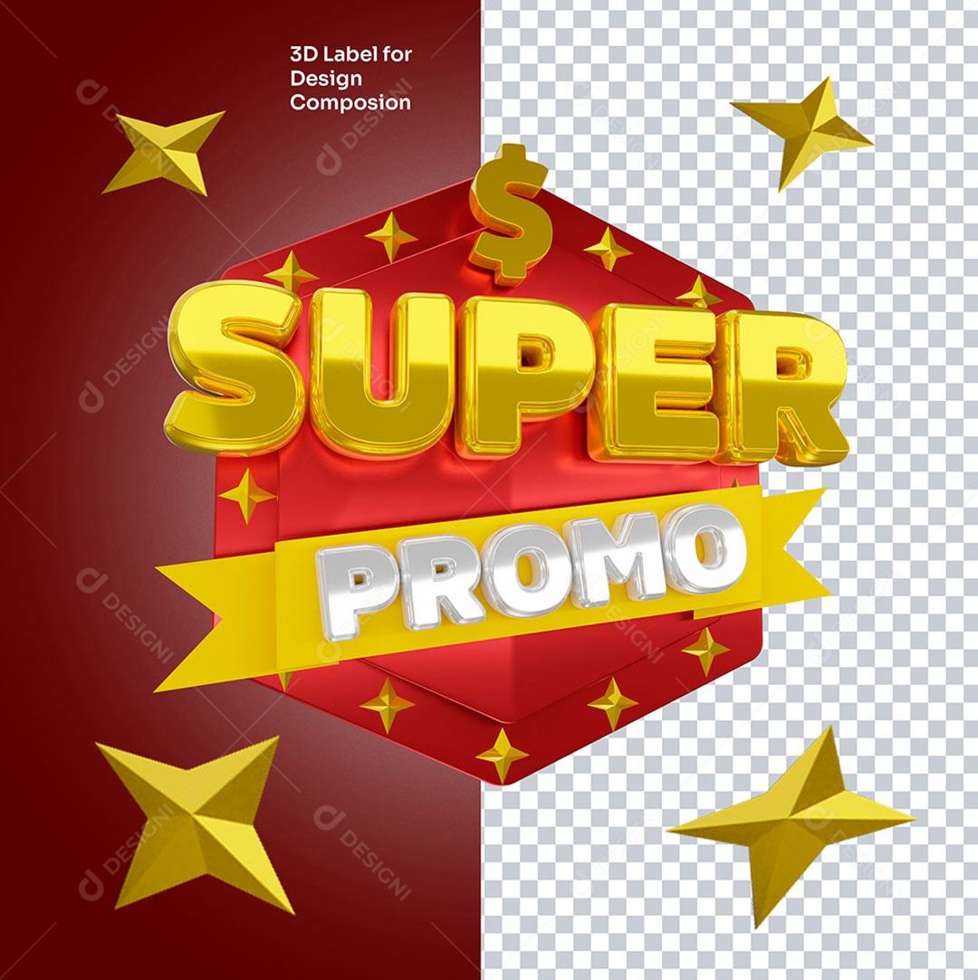 Selo 3D Super Promo Para Composição PSD