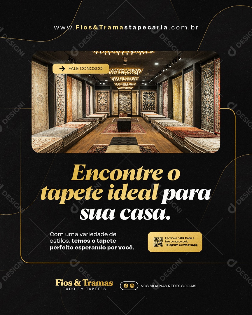 Tapeçaria Encontre o Tapete Ideal para Sua Casa Social Media PSD Editável
