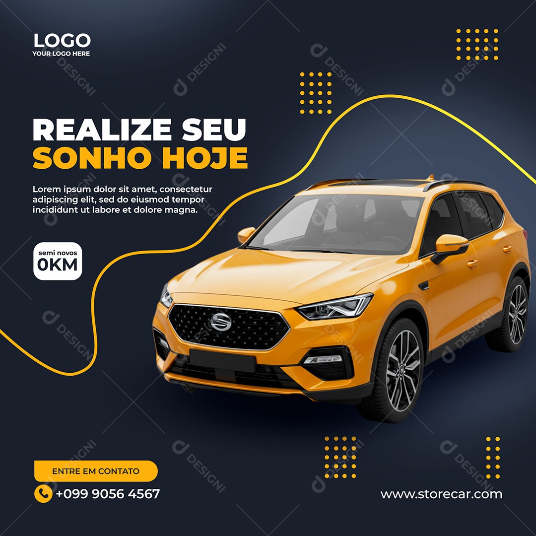 Concessionária Realize seu Sonho Hoje Social Media PSD Editável