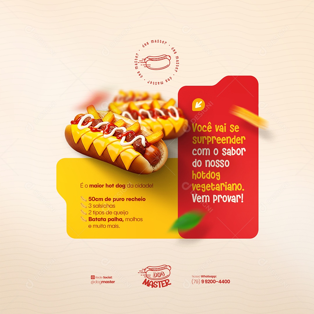 Feed Modelo de Cardápio Hot Dog Vegetariano Social Media PSD Editável