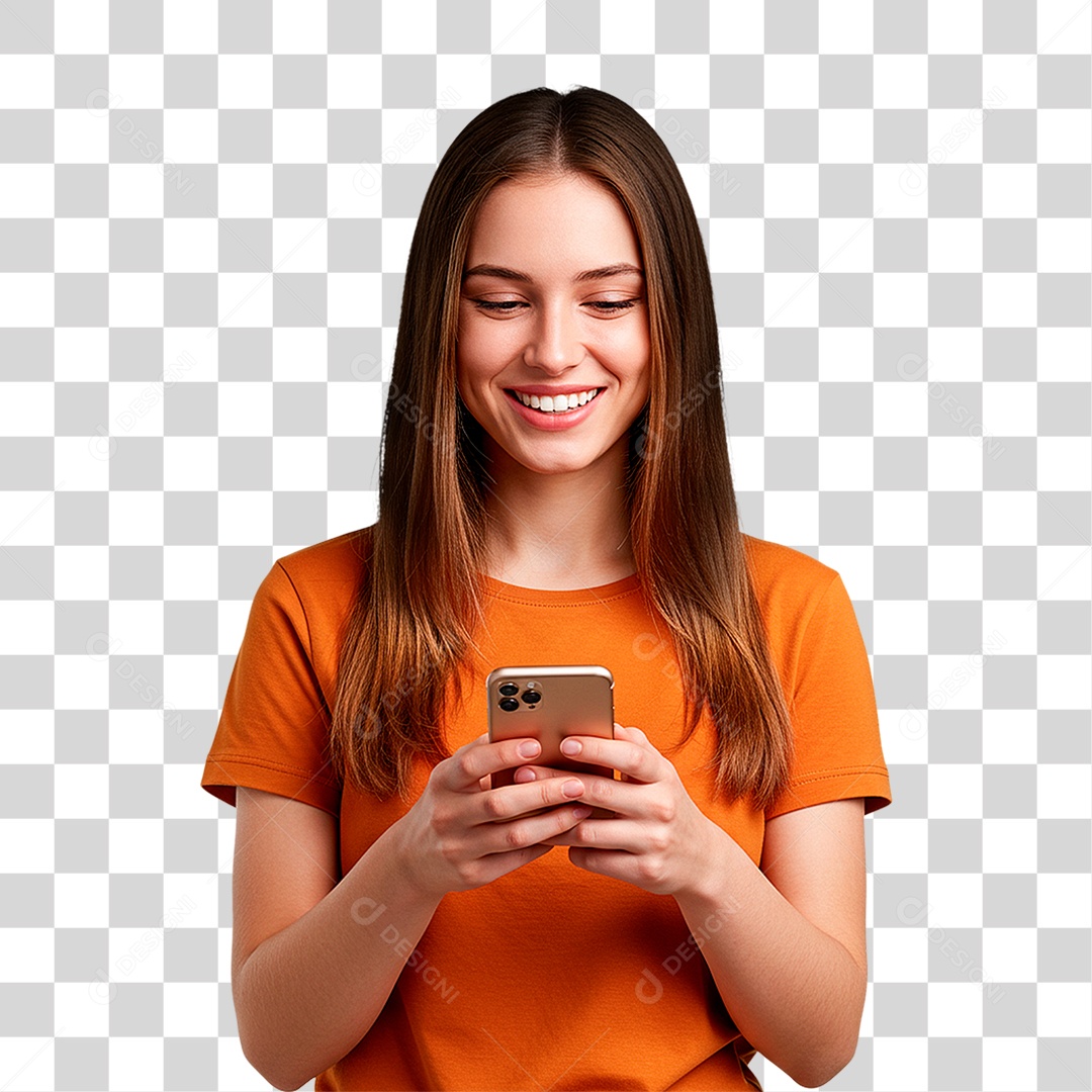 Mulher com Celular PNG Transparente