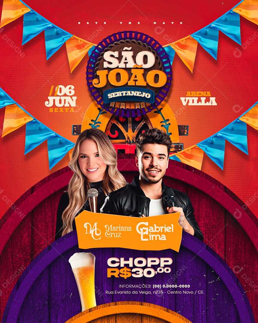 Flyer São João Sertanejo Mariana Cruz Gabriel Lima Social Media PSD Editável