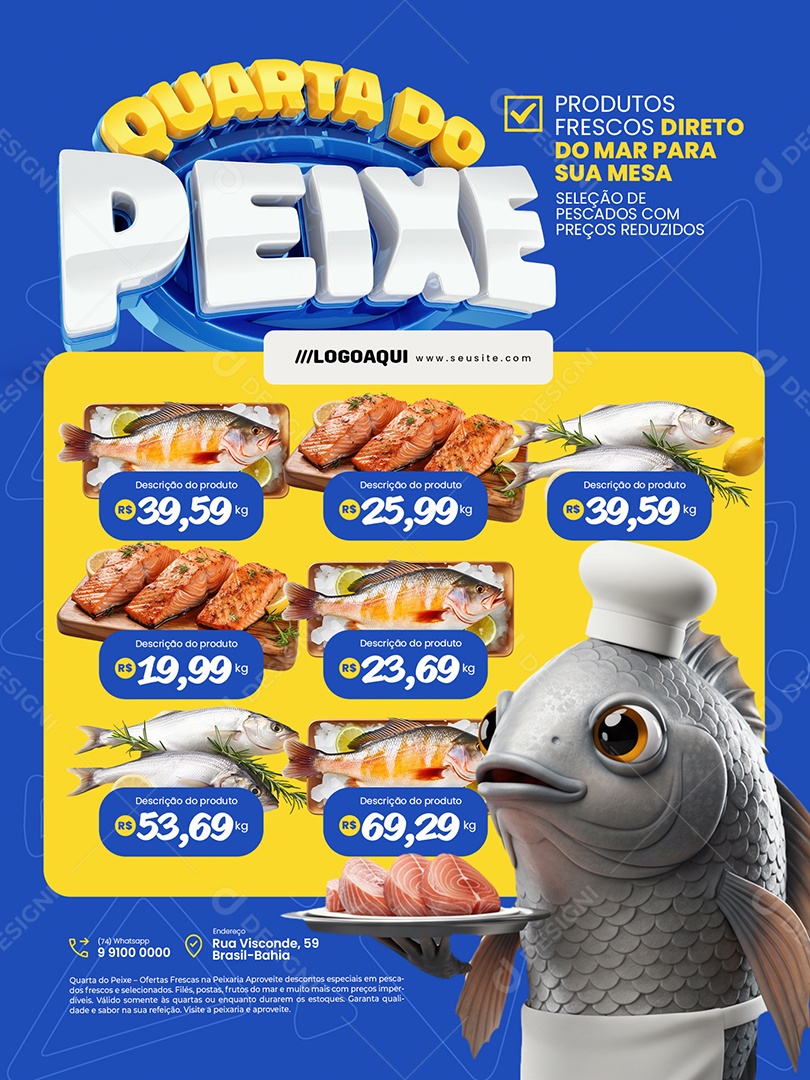 Quarta do Peixe Peixaria Encarte Produtos Frescos Social Media PSD Editável