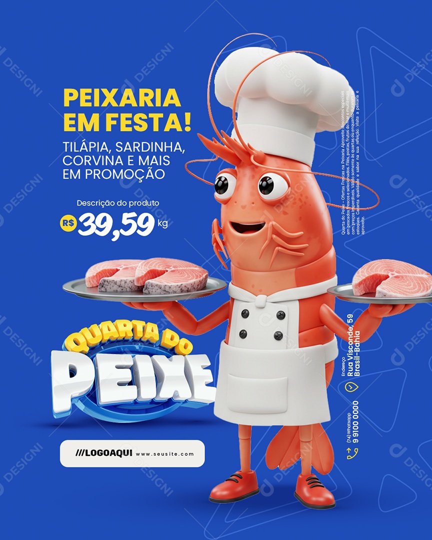 Quarta do Peixe Peixaria em Festa Tilápia Sardinha Corvina Social Media PSD Editável