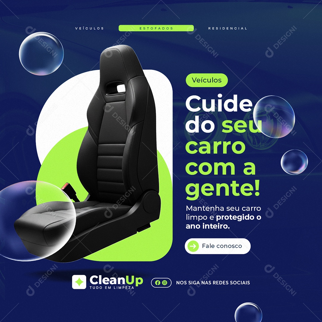 Lavagem a Seco Veículos Cuide do Seu Carro com a Gente Social Media PSD Editável