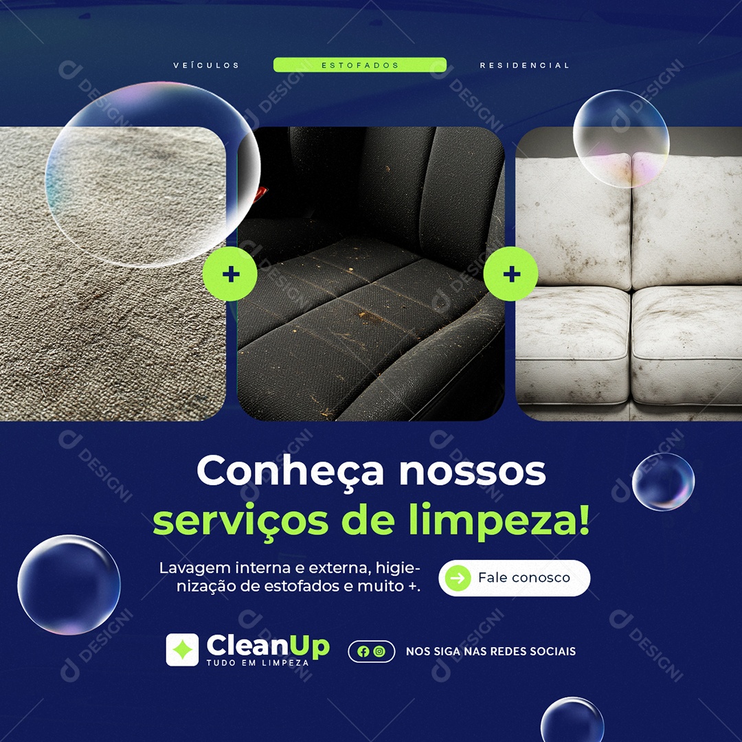 Lavagem a Seco Conheça Nossos Serviços de Limpeza Social Media PSD Editável