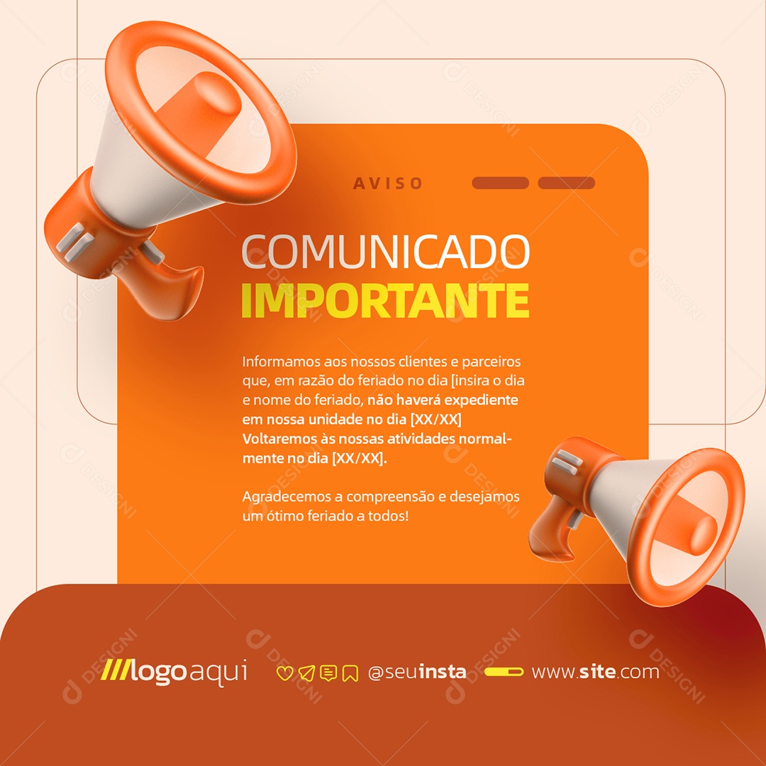 Comunicado Importante Social Media PSD Editável