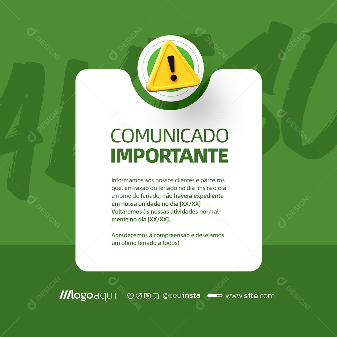 Comunicado Importante Social Media PSD Editável
