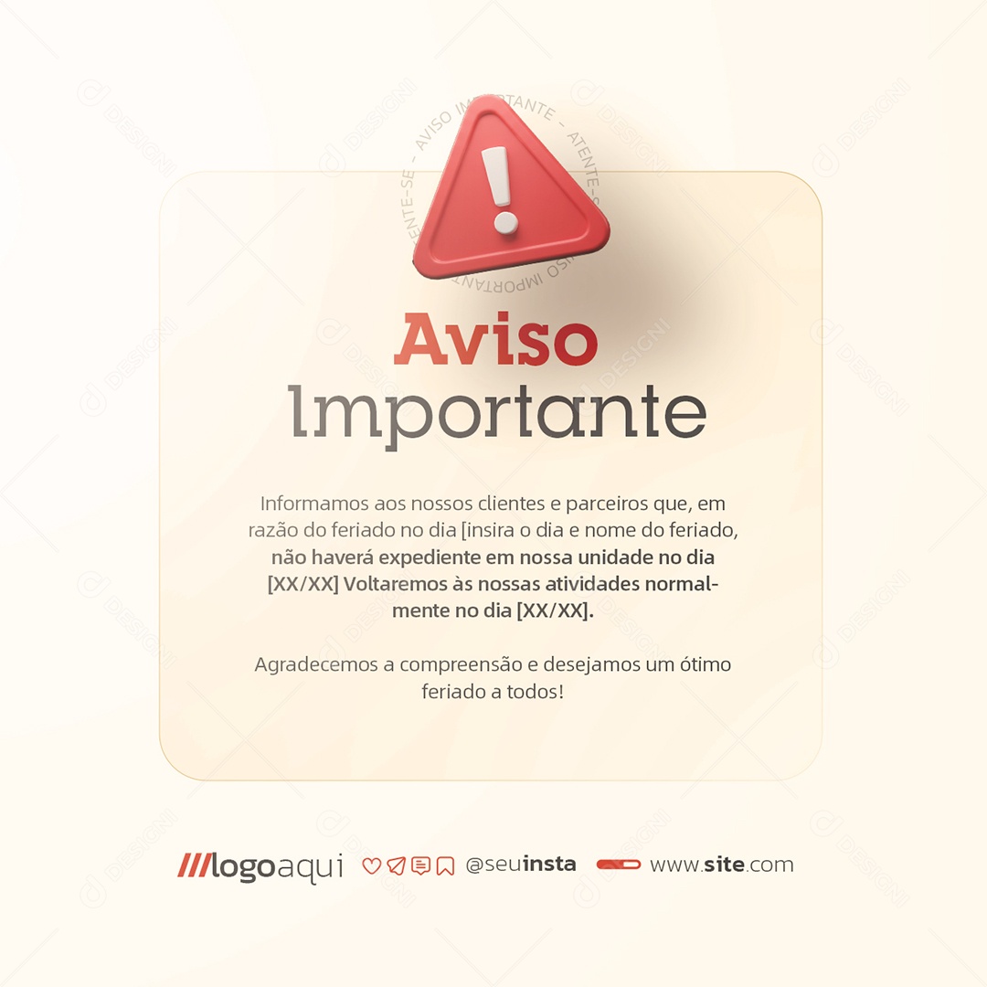 Comunicado Aviso Importante Social Media PSD Editável