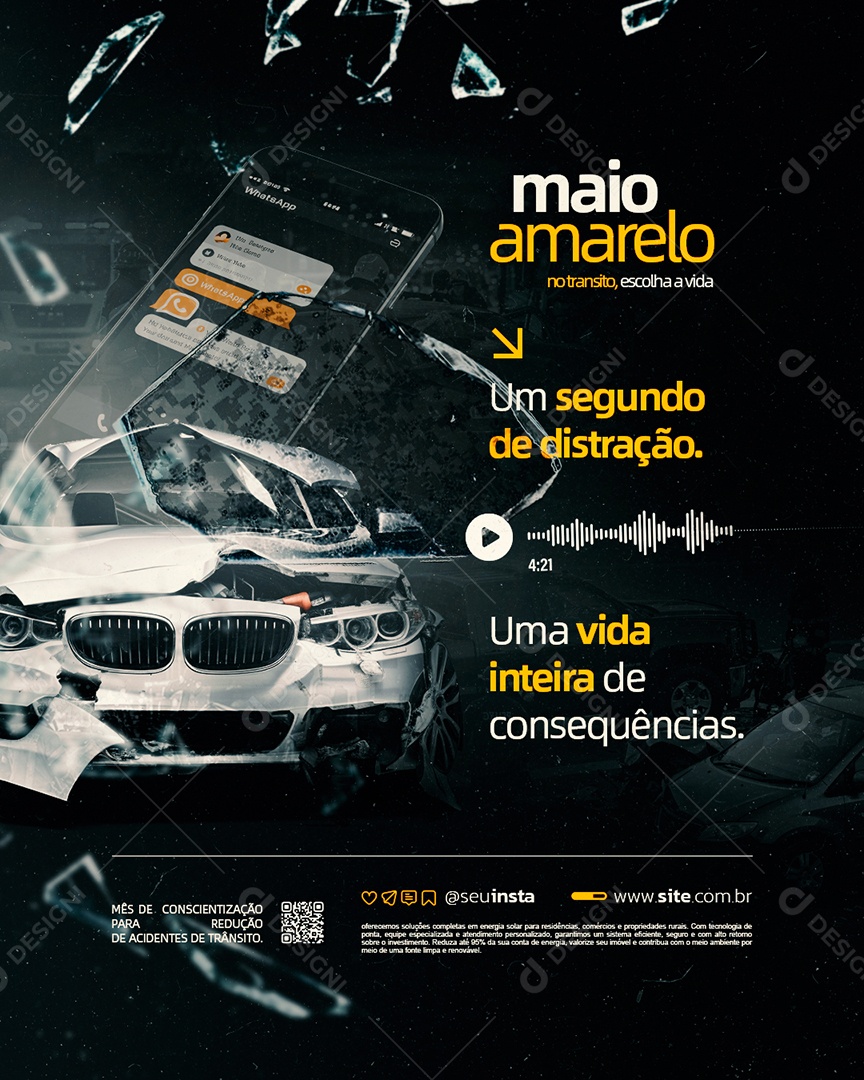 Maio Amarelo Um Segundo de Distração Social Media PSD Editável