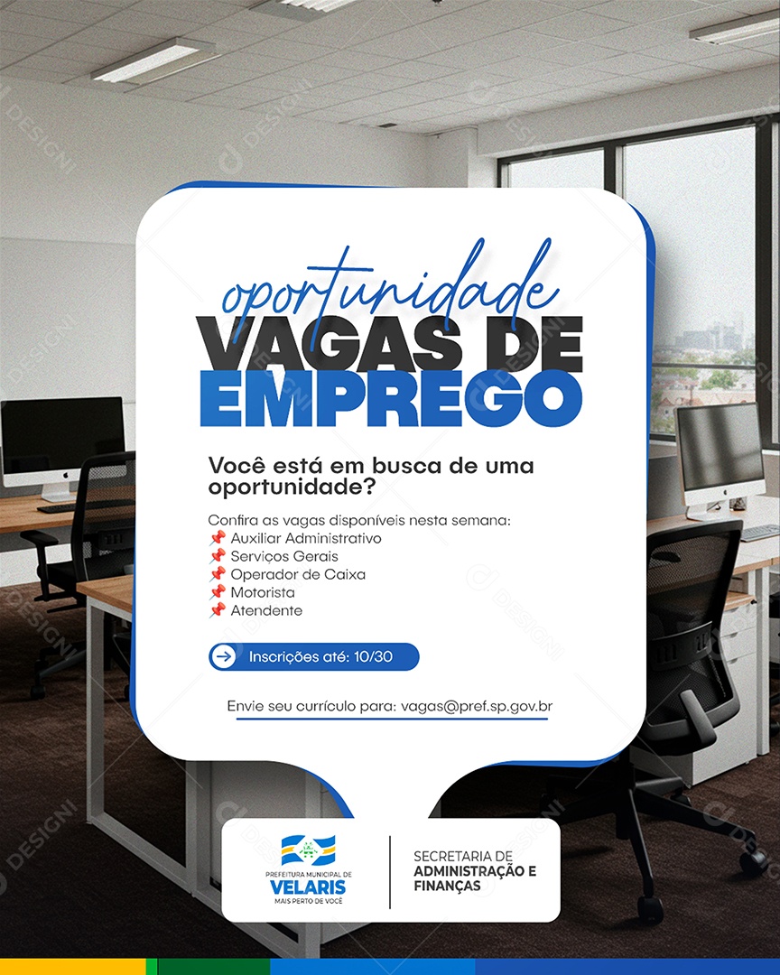 Flyer Prefeitura Oportunidades de Vagas de Emprego Social Media PSD Editável