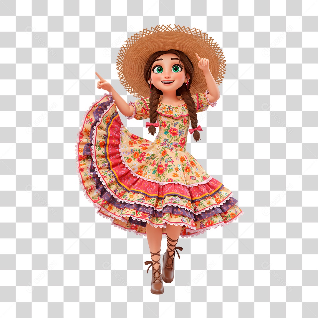 Personagem Mulher com Roupas de Festa Junina PNG Transparente