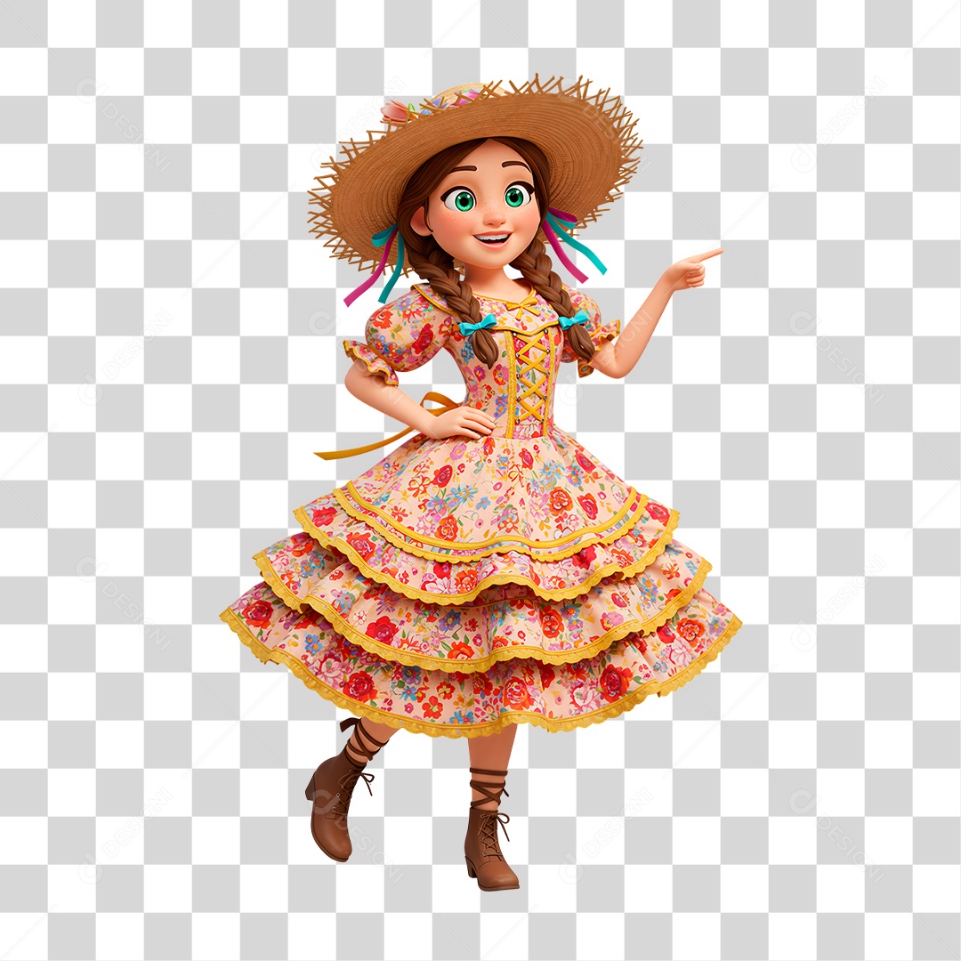 Personagem Mulher com Roupas de Festa Junina PNG Transparente