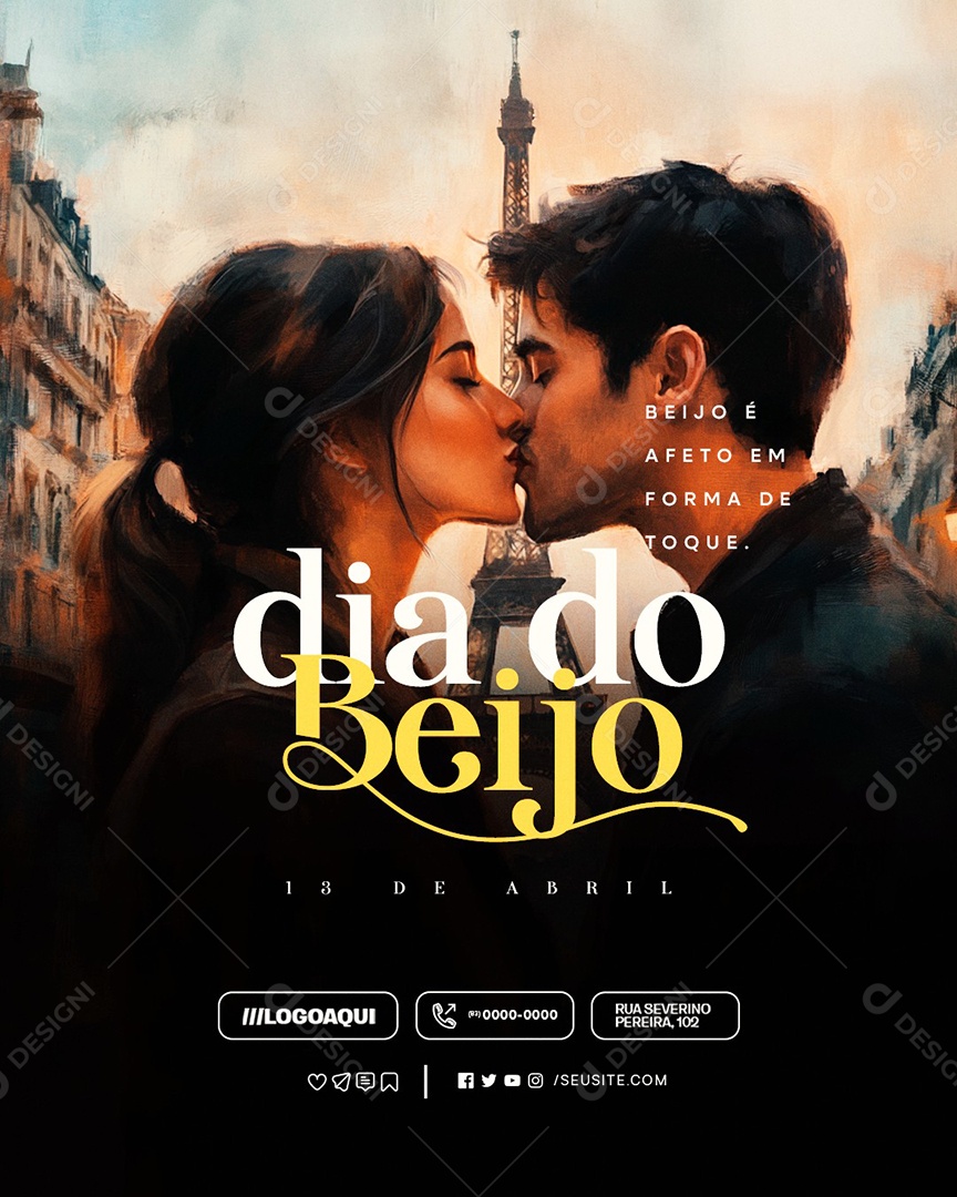 Dia do Beijo 13 de Abril Social Media PSD Editável