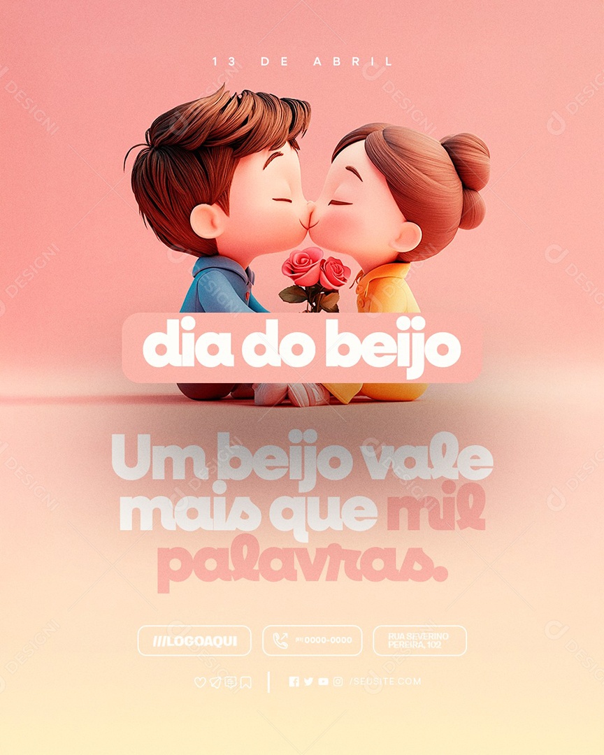 Dia do Beijo 13 de Abril Um Beijo Vale Mais Que Mil Palavras Social Media PSD Editável