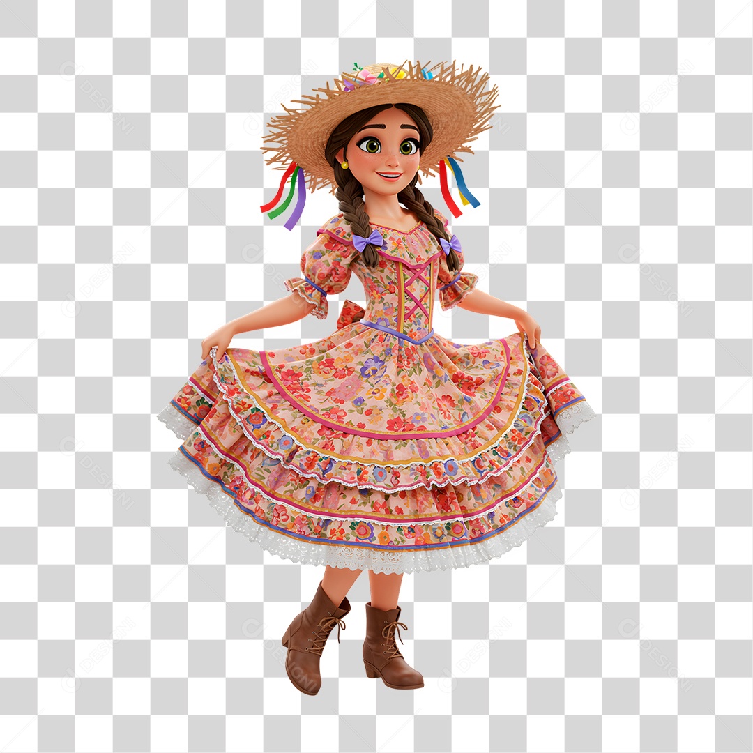 Personagem Mulher com Roupas de Festa Junina PNG Transparente