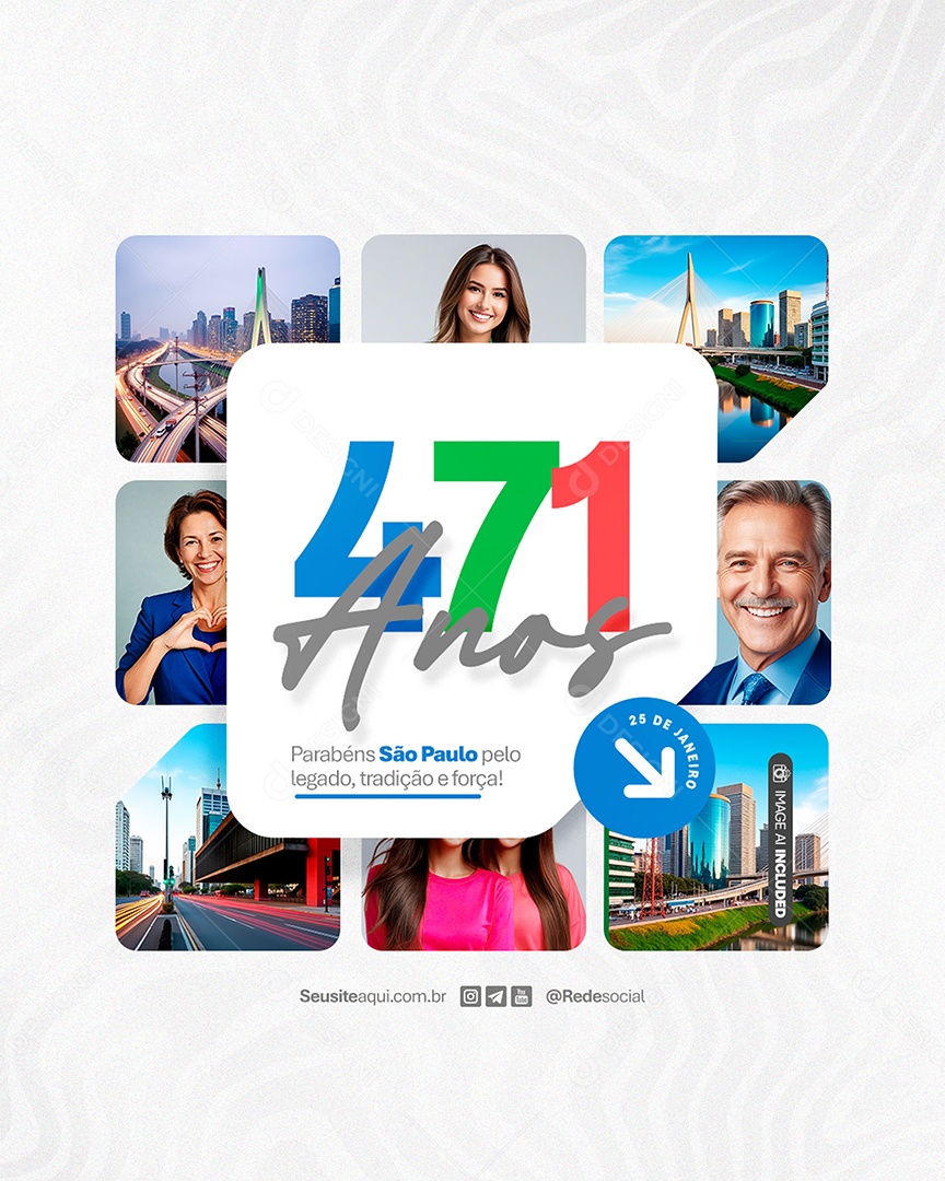 Flyer Aniversário Parabéns São Paulo 25 de Janeiro 471 Anos Social Media PSD Editável