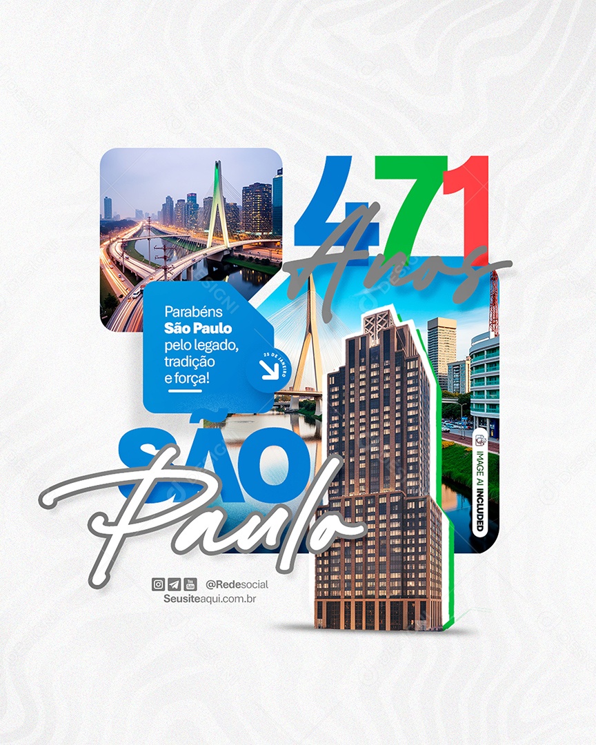 Flyer Aniversário Parabéns São Paulo 25 de Janeiro 471 Anos Social Media PSD Editável