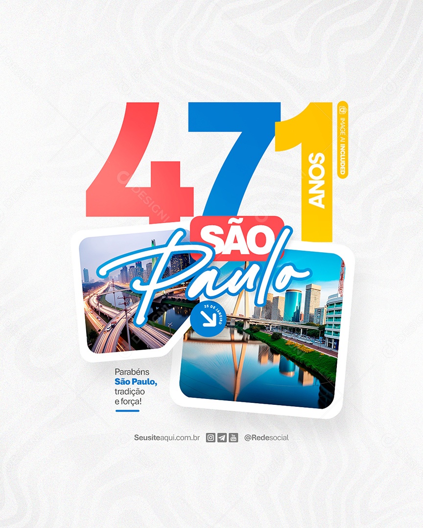 Flyer Aniversário Parabéns São Paulo 25 de Janeiro 471 Anos Social Media PSD Editável