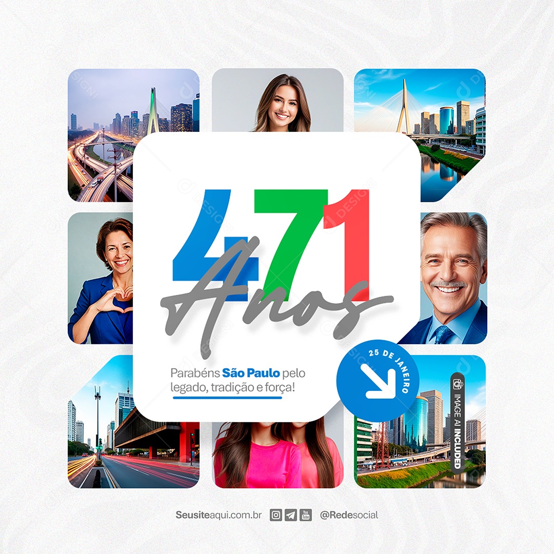 Feed Aniversário Parabéns São Paulo 25 de Janeiro 471 Anos Social Media PSD Editável