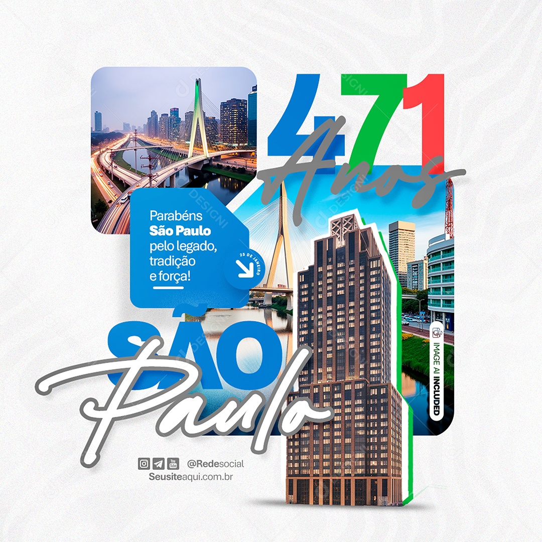 Feed Aniversário Parabéns São Paulo 25 de Janeiro 471 Anos Social Media PSD Editável