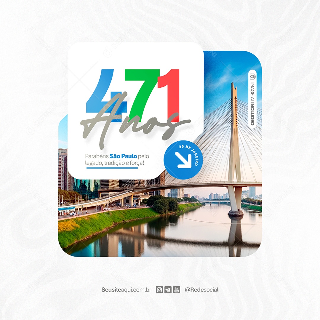 Feed Aniversário Parabéns São Paulo 25 de Janeiro 471 Anos Social Media PSD Editável