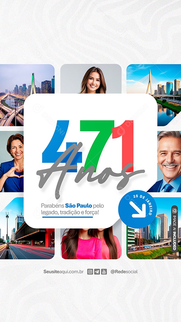 Story Aniversário Parabéns São Paulo 25 de Janeiro 471 Anos Social Media PSD Editável