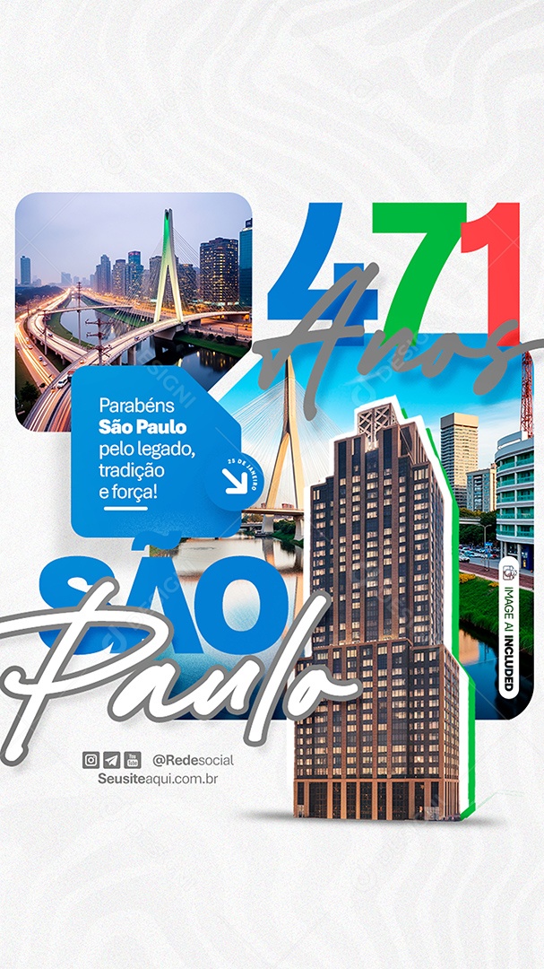 Story Aniversário Parabéns São Paulo 25 de Janeiro 471 Anos Social Media PSD Editável