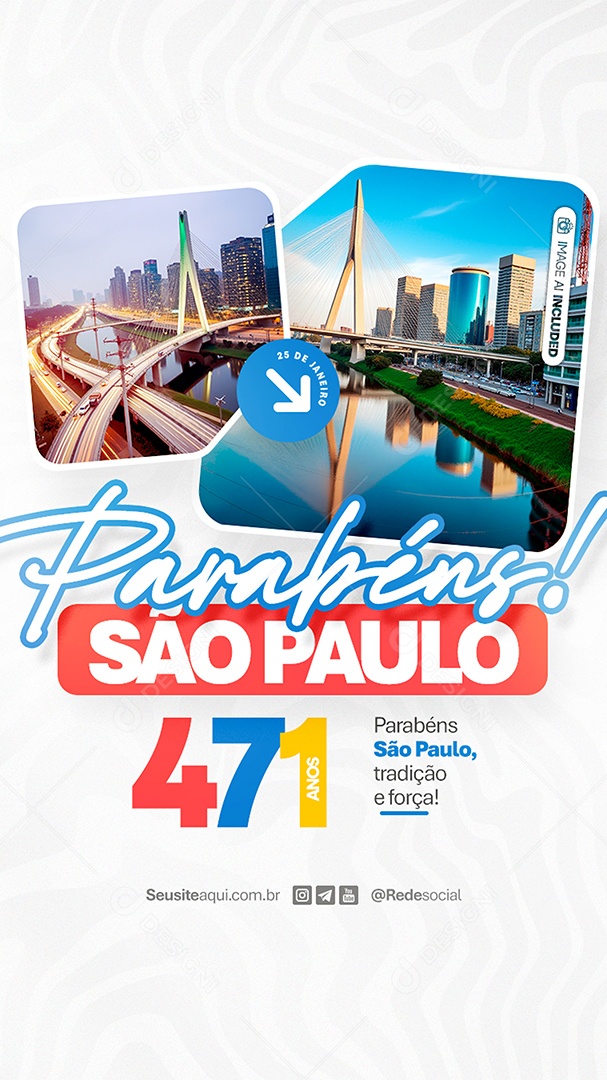 Story Aniversário Parabéns São Paulo 25 de Janeiro 471 Anos Social Media PSD Editável