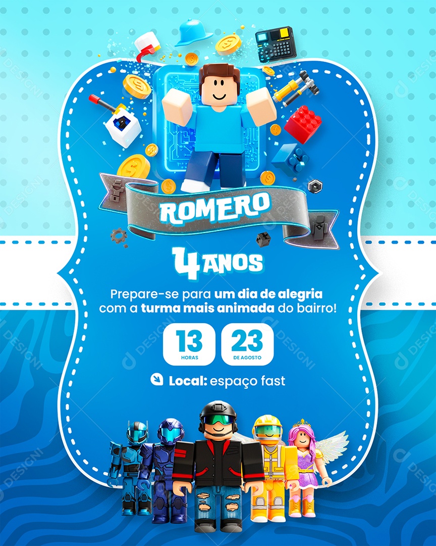 Modelo de Convite de Aniversário Legos Socia Media PSD Editável