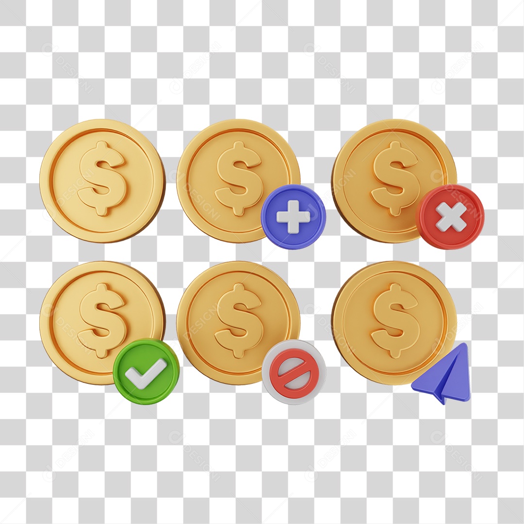 Elemento 3D Ícones Moedas Coin PNG Transparente