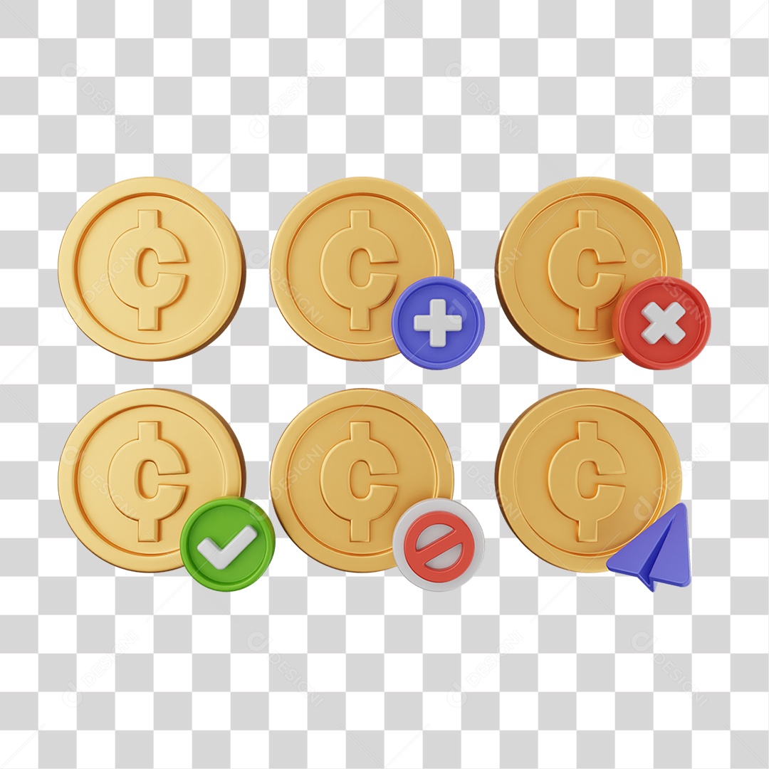 Elemento 3D Ícones Moedas Coin PNG Transparente