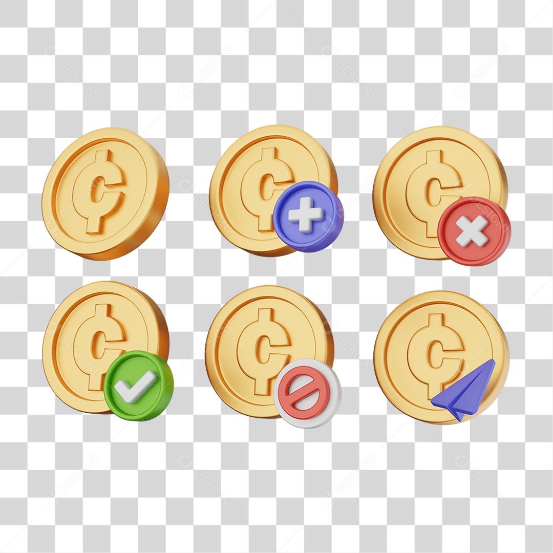 Elemento 3D Ícones Moedas Coin PNG Transparente