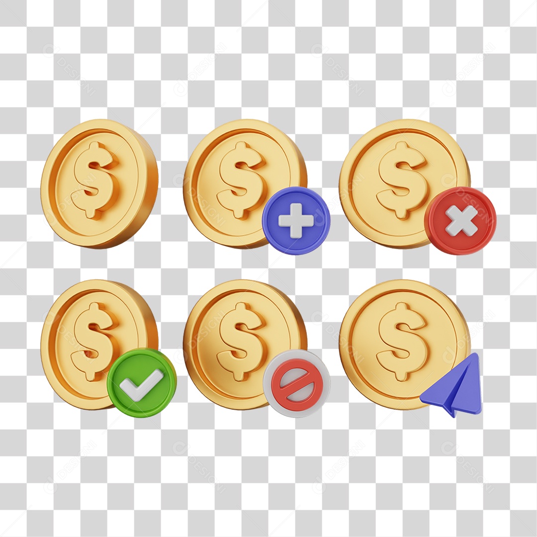 Elemento 3D Ícones Moedas Coin PNG Transparente