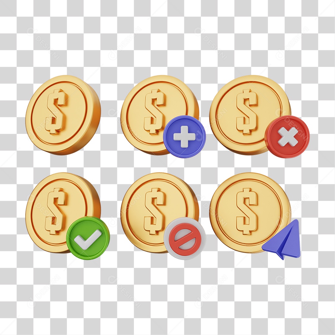 Elemento 3D Ícones Moedas Coin PNG Transparente