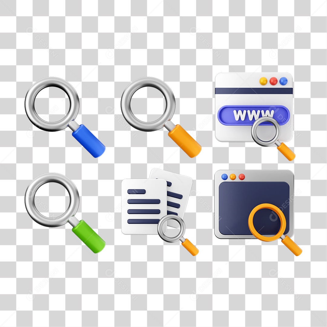 Ícone 3D Pacotes de Pesquisa Lupa PNG Transparente
