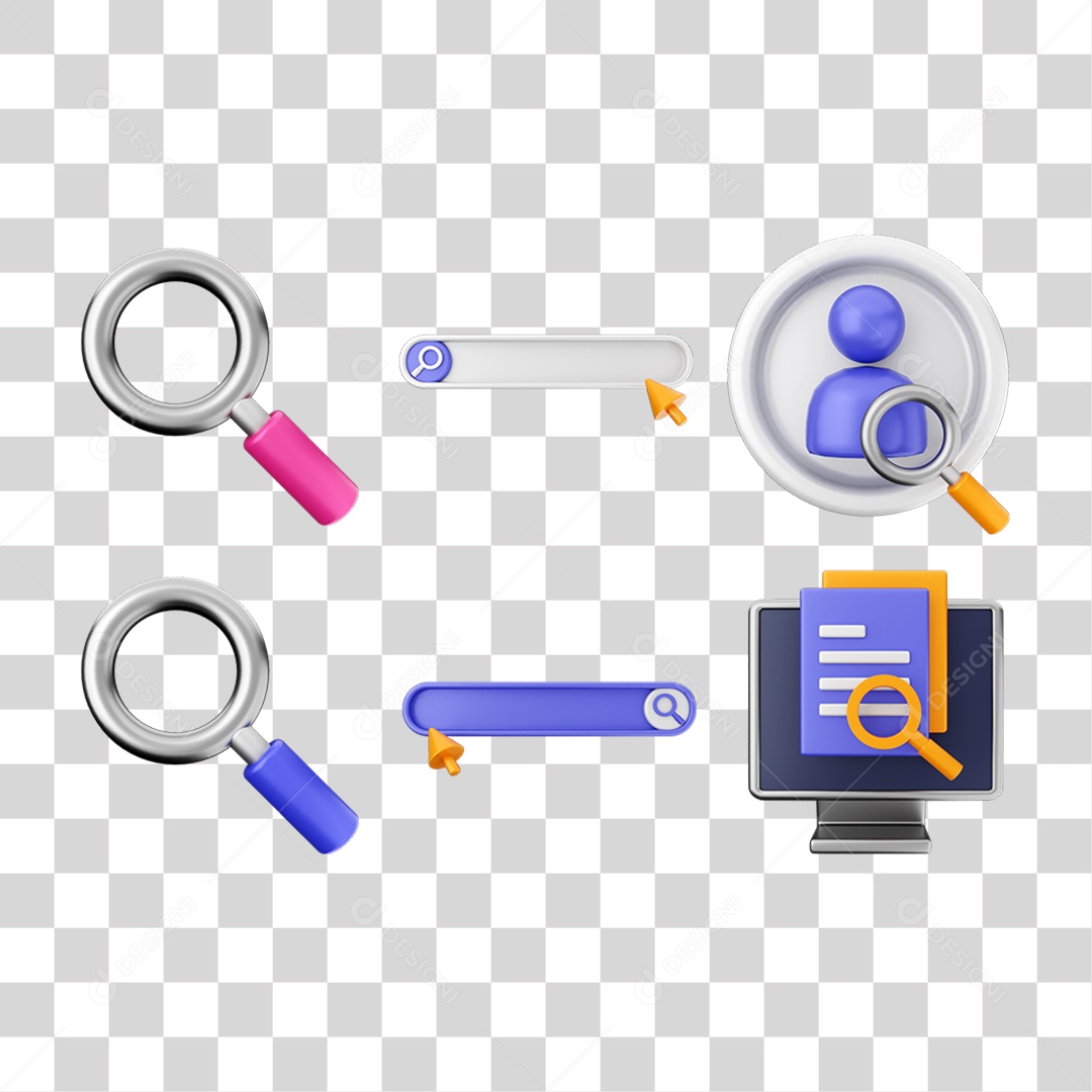Ícone 3D Pacotes de Pesquisa Lupa PNG Transparente