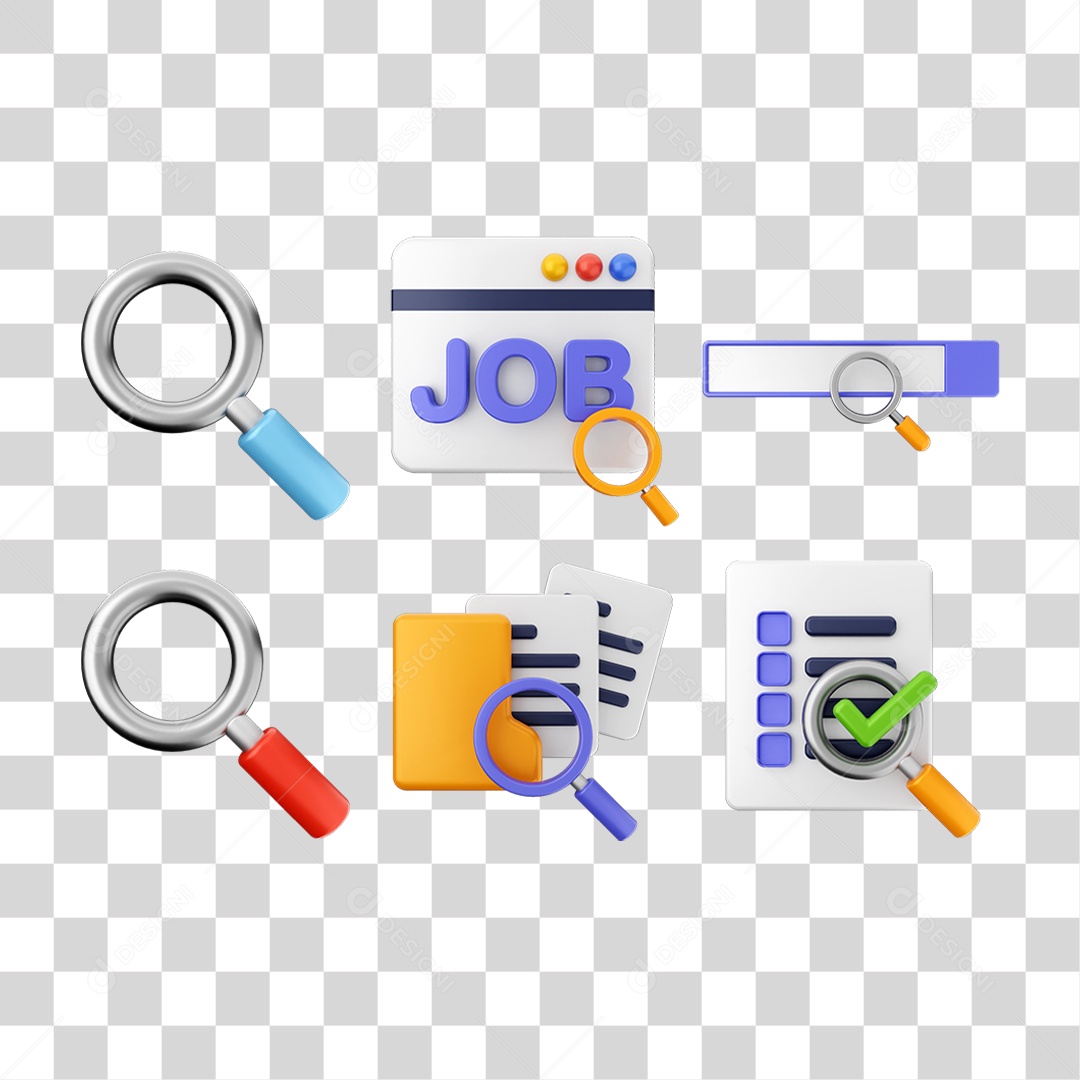 Ícone 3D Pacotes de Pesquisa Lupa PNG Transparente