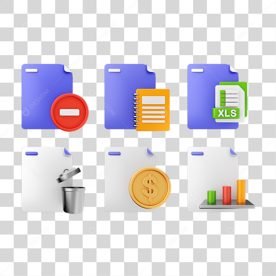 Ícone 3D Pacotes de Arquivos Pastas PNG Transparente