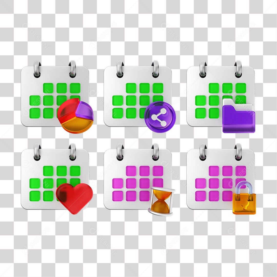 Ícone 3D Pacotes de Calendários PNG Transparente