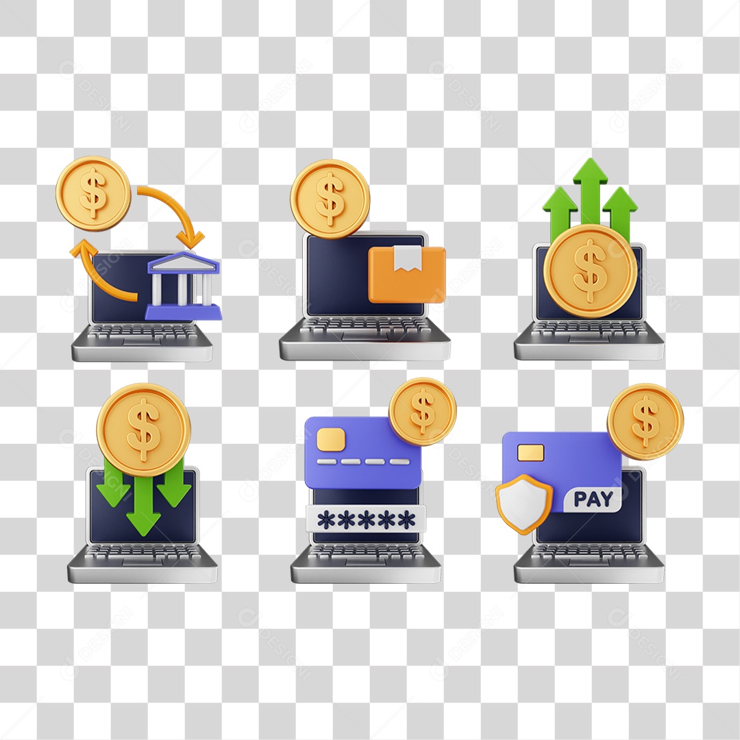 Ícone 3D Pacotes de Arquivos Compras Online PNG Transparente